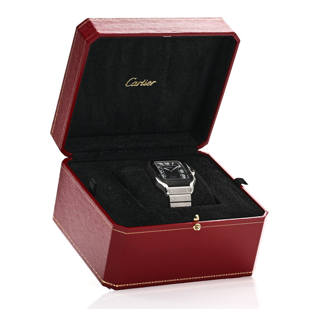 Stainless Steel 39.8mm Santos De Cartier Automatic Watch Black