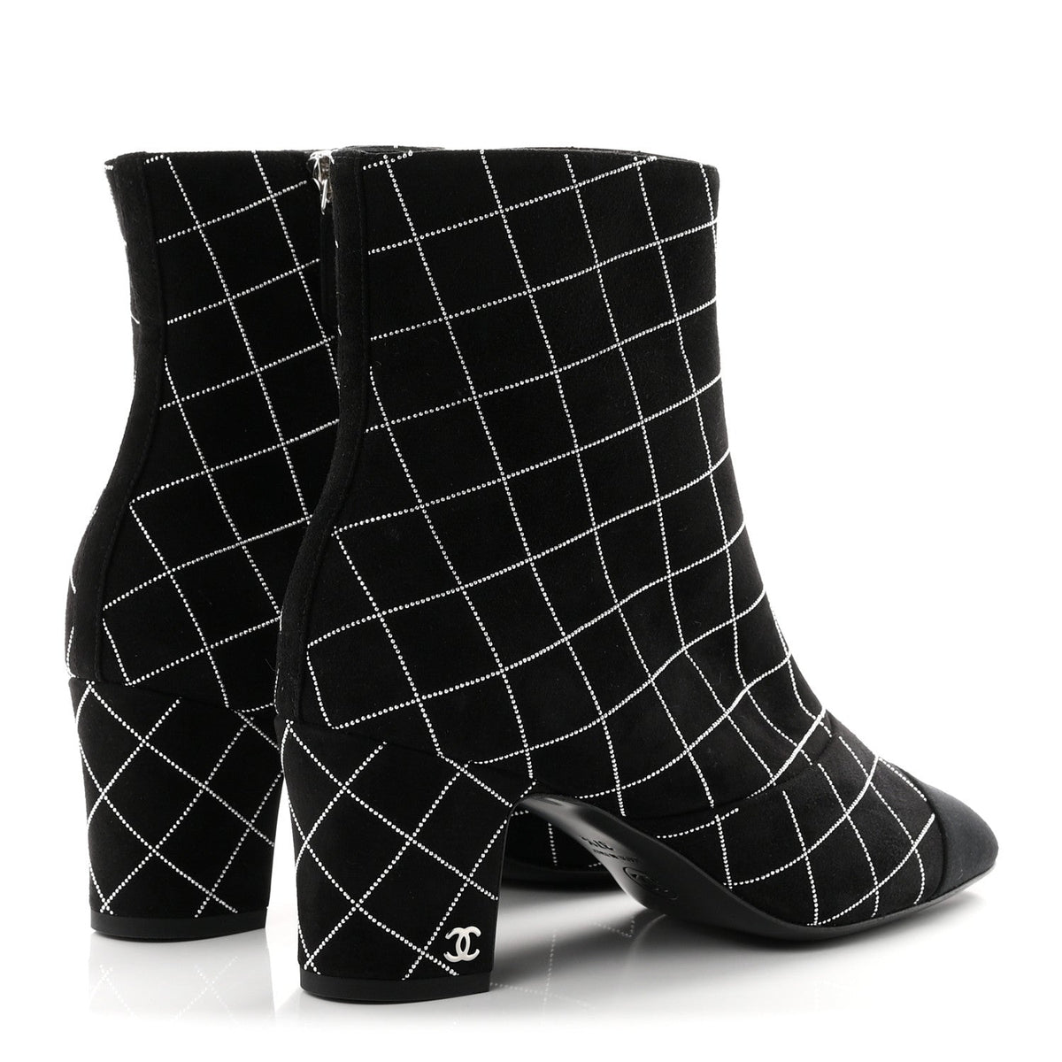 Suede Goatskin Grosgrain CC Short Boots 37.5 Black Silver
