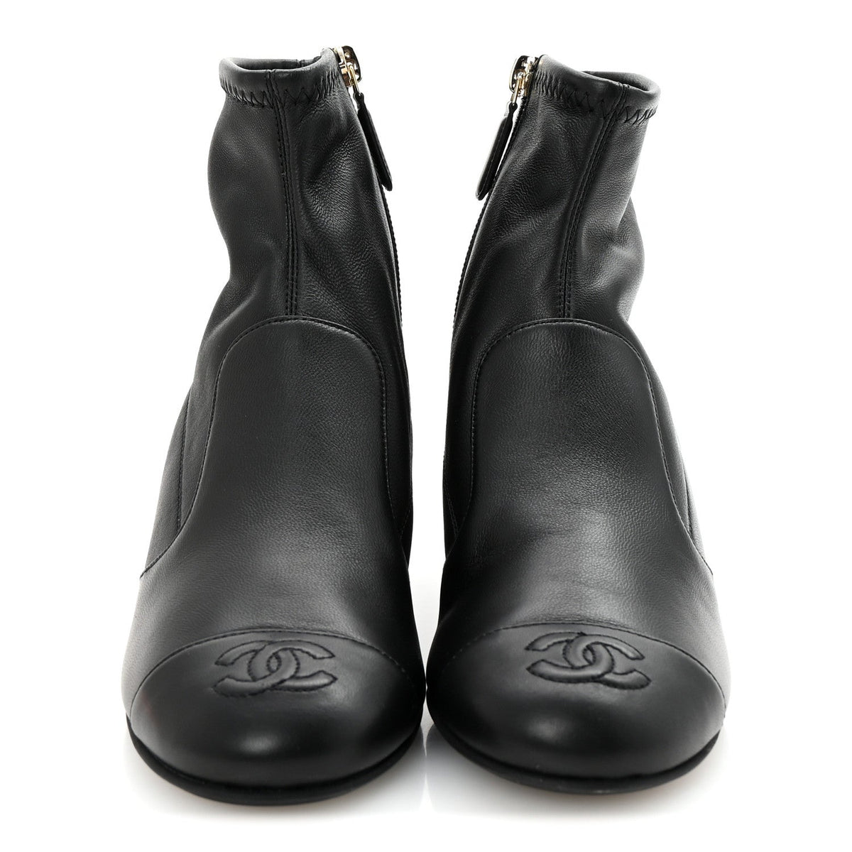 Stretch Lambskin Cap Toe CC Short Boots 35 Black