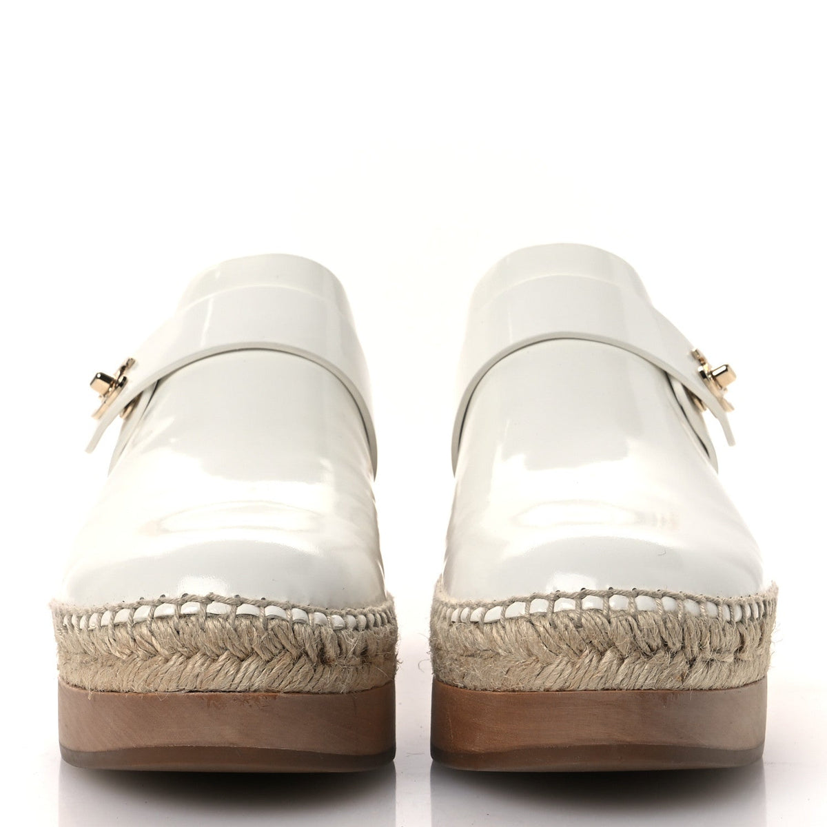 Patent Calfskin CC Turn Lock Clog 39 White