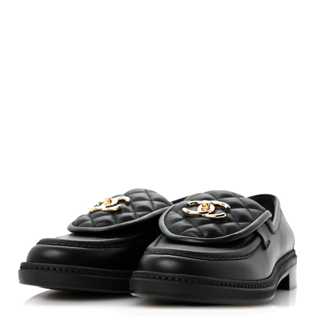 Lambskin Quilted CC Turnlock Loafers 37.5 Black