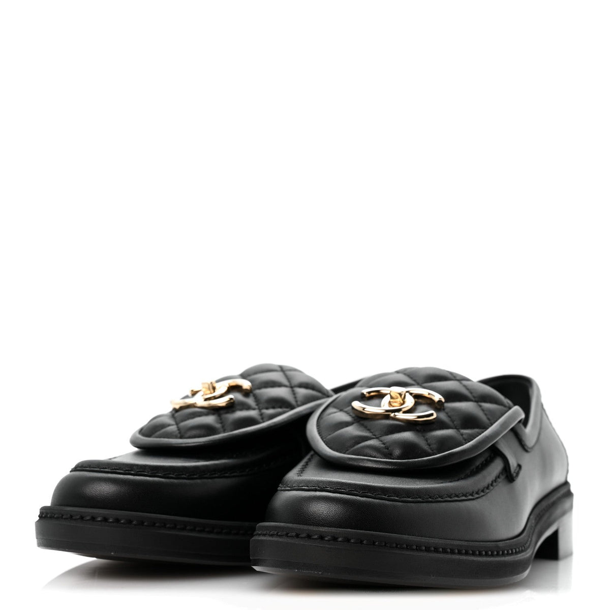 Lambskin Quilted CC Turnlock Loafers 37.5 Black