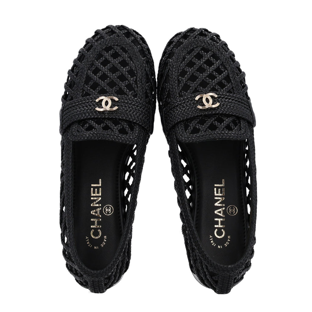 Braided Lambskin CC Mocassin Loafers 38 Black