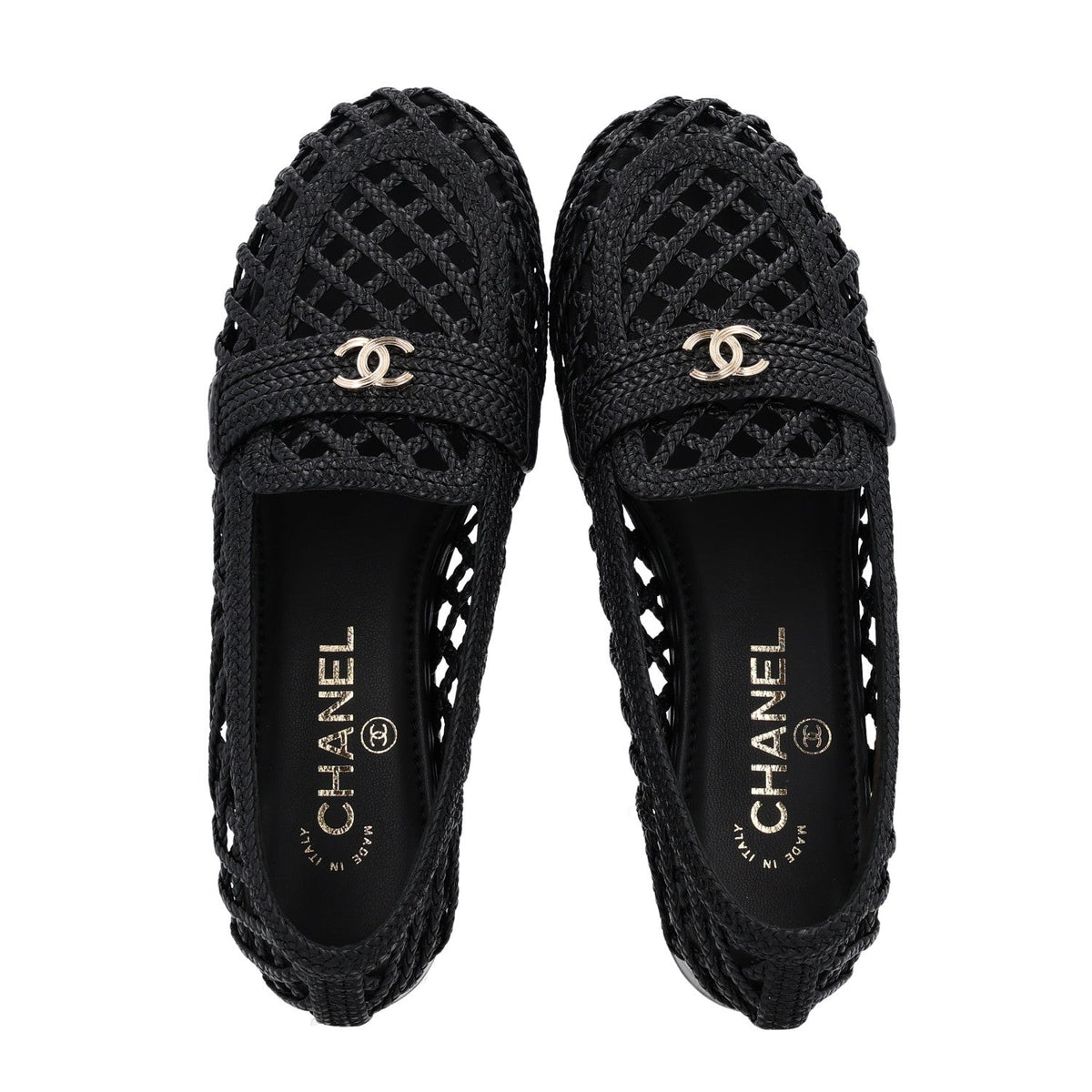 Braided Lambskin CC Mocassin Loafers 38 Black