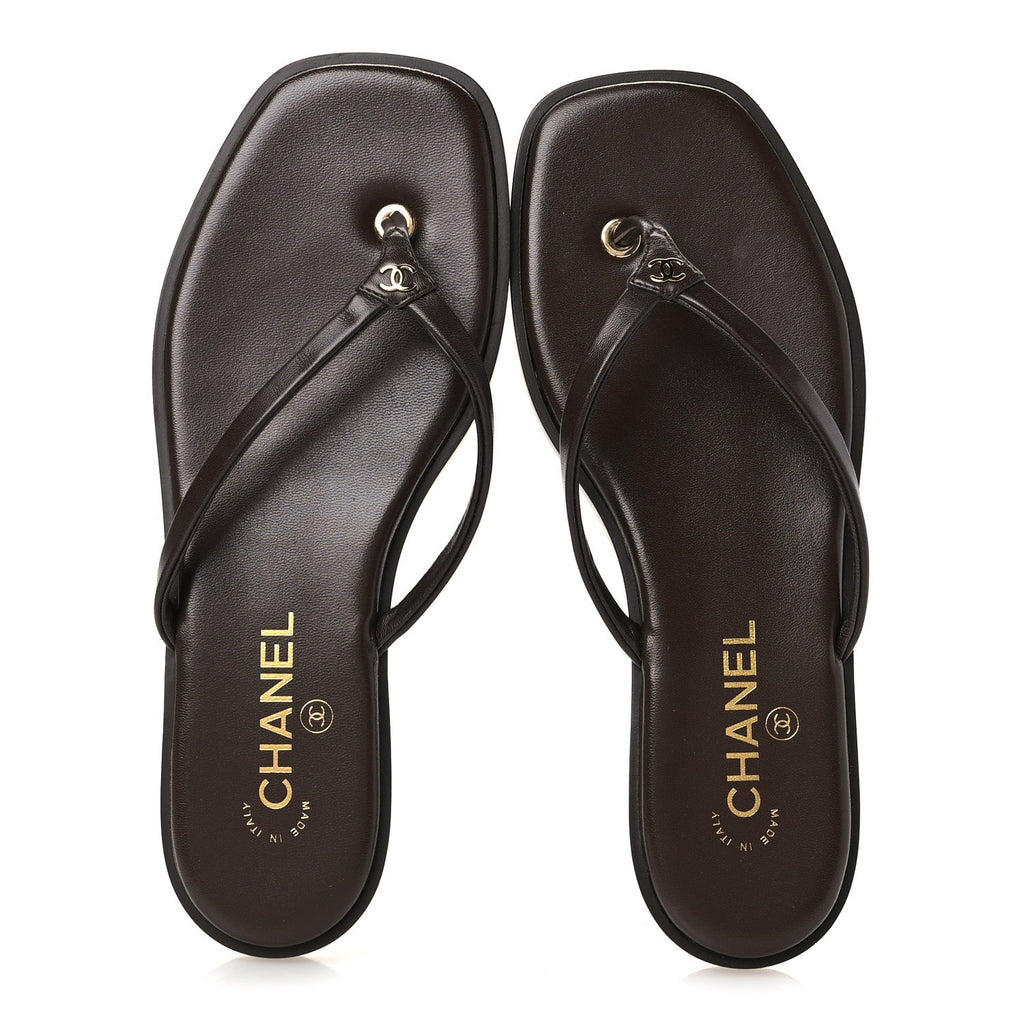 Goatskin CC Times Square Thong Sandals 39 Brown