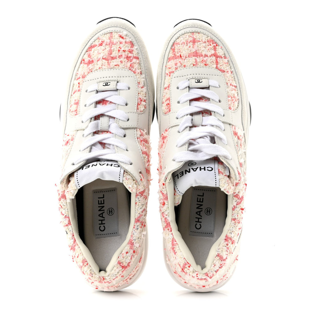 Tweed Suede Calfskin Womens CC Sneakers 40.5 Ecru Pink Red White