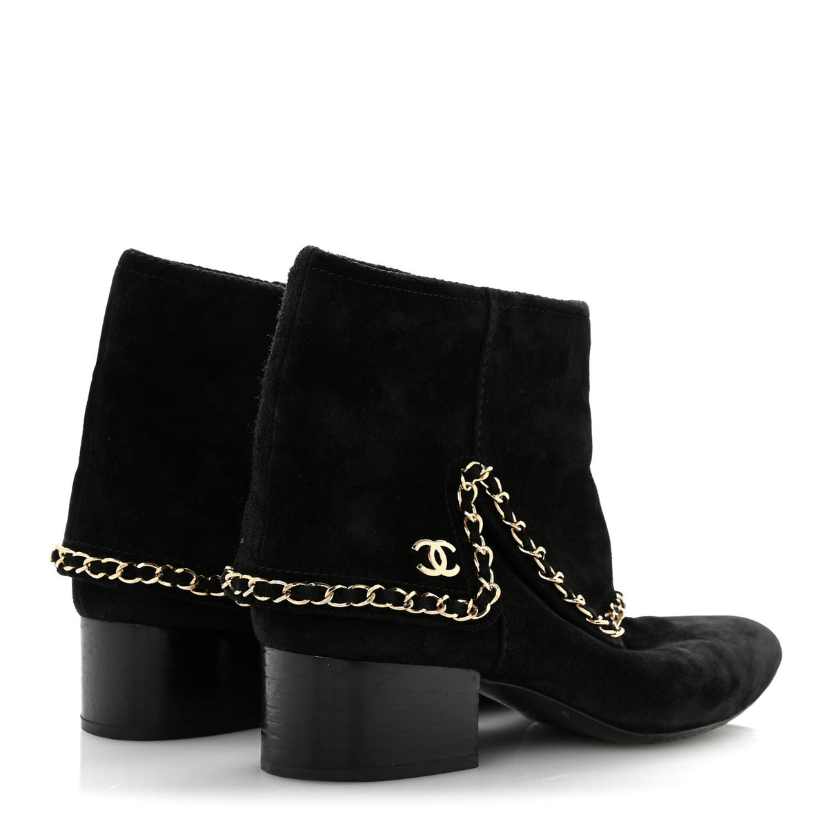 Suede Calfskin Chain CC Short Boots 38 Black