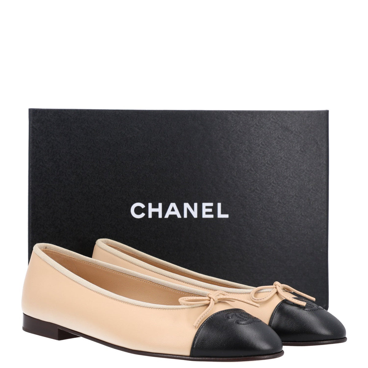Lambskin Cap Toe CC Ballerina Flats 40.5 Beige Black