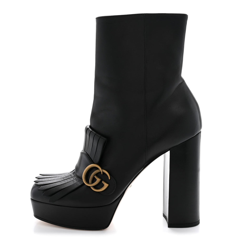Malaga Kid GG Marmont Fringe Platform Ankle Boots 41 Black
