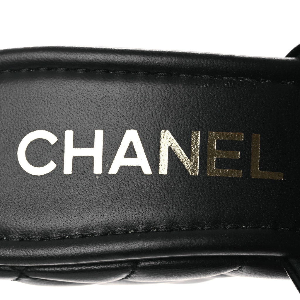 Lambskin Quilted CC Platform Mules 39 Black