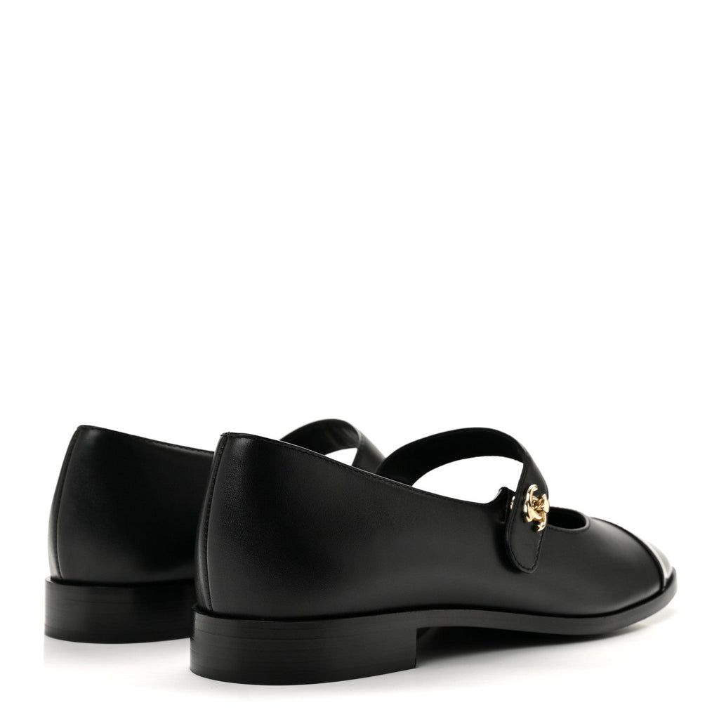 Calfskin Patent Mary Janes Flats 41 Black