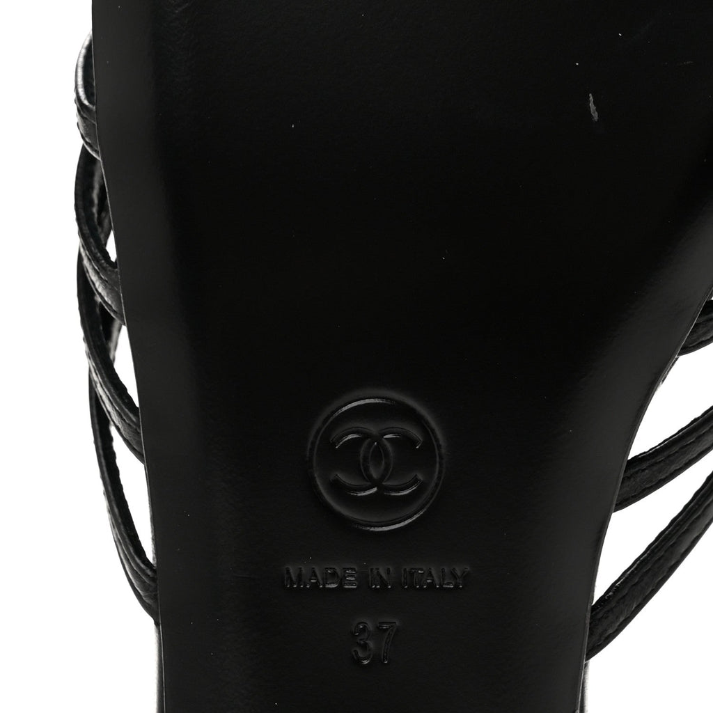 Goatskin Caged CC Slide Sandals 37 Black