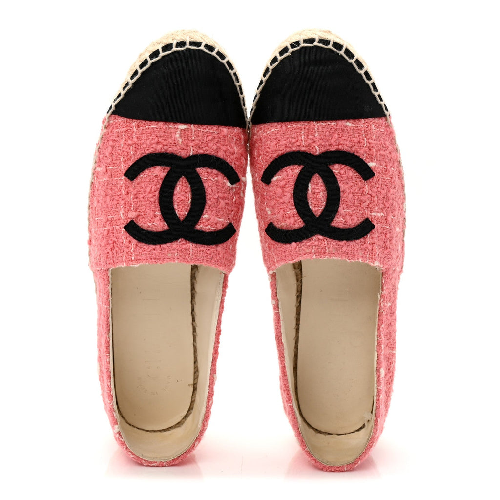 Tweed Grosgrain CC Espadrilles 35 Pink