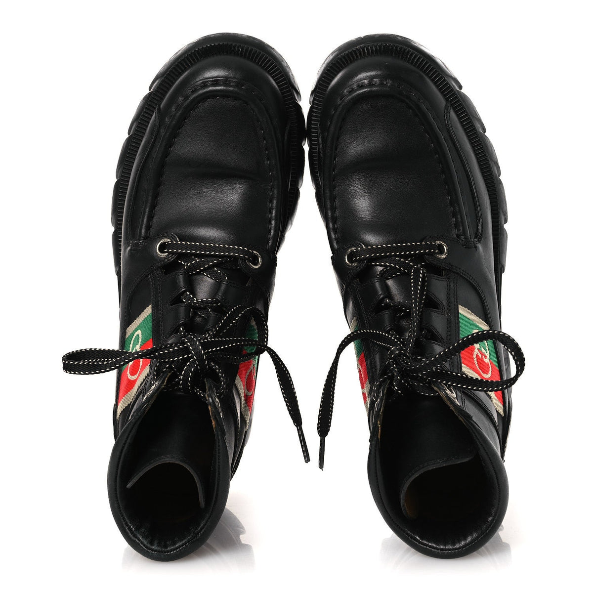 Quebec Calfskin Web Womens Interlocking G Lace Up Combat Boots 38 Black Mystic White Green Red