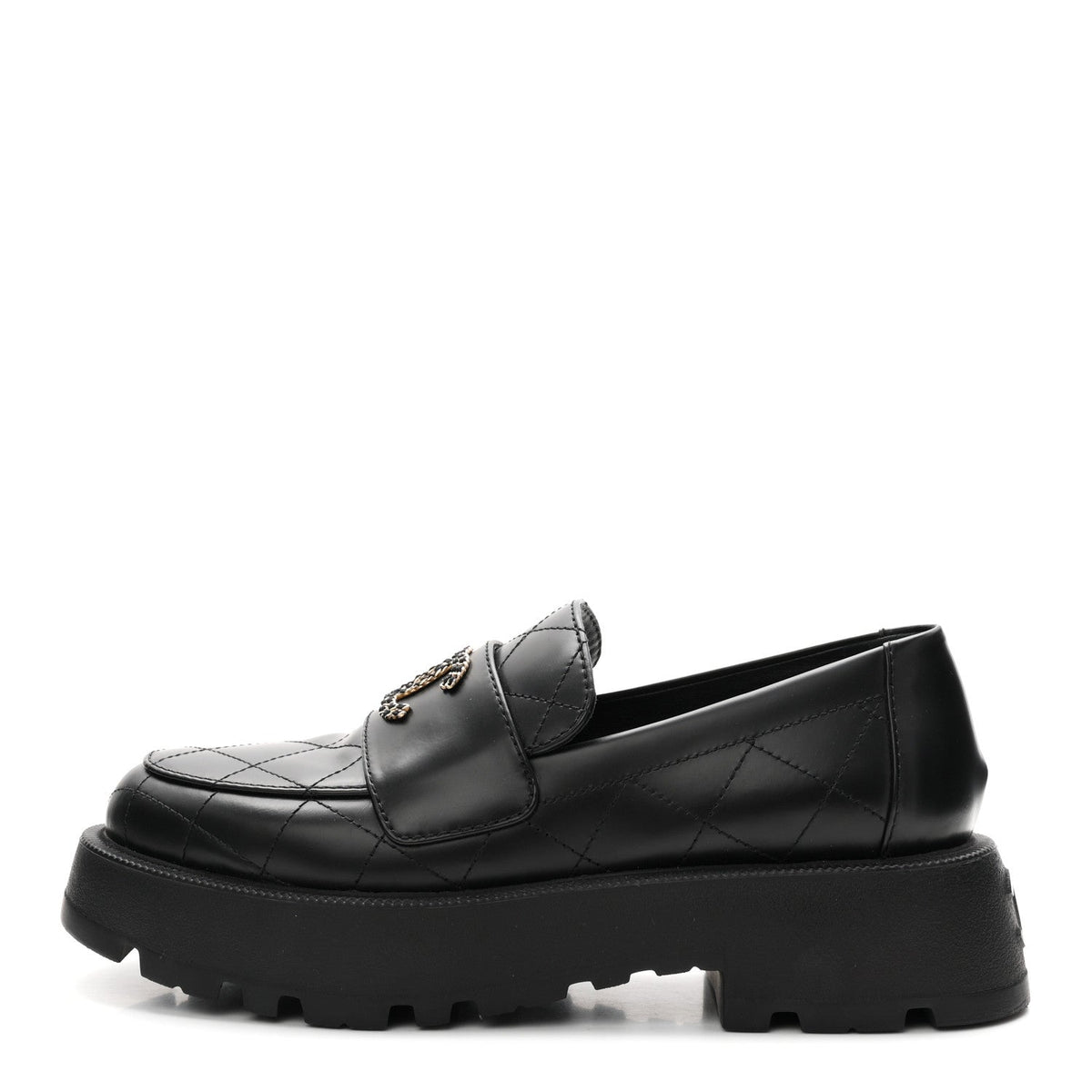 Calfskin Stitched CC Loafers 38.5 Black