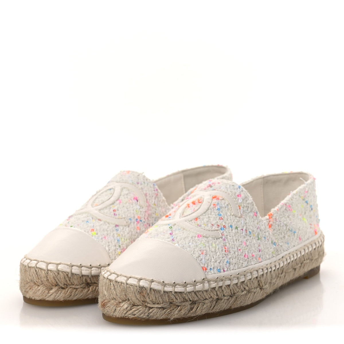Glittered Tweed Lambskin CC Espadrilles 36  White Multicolor