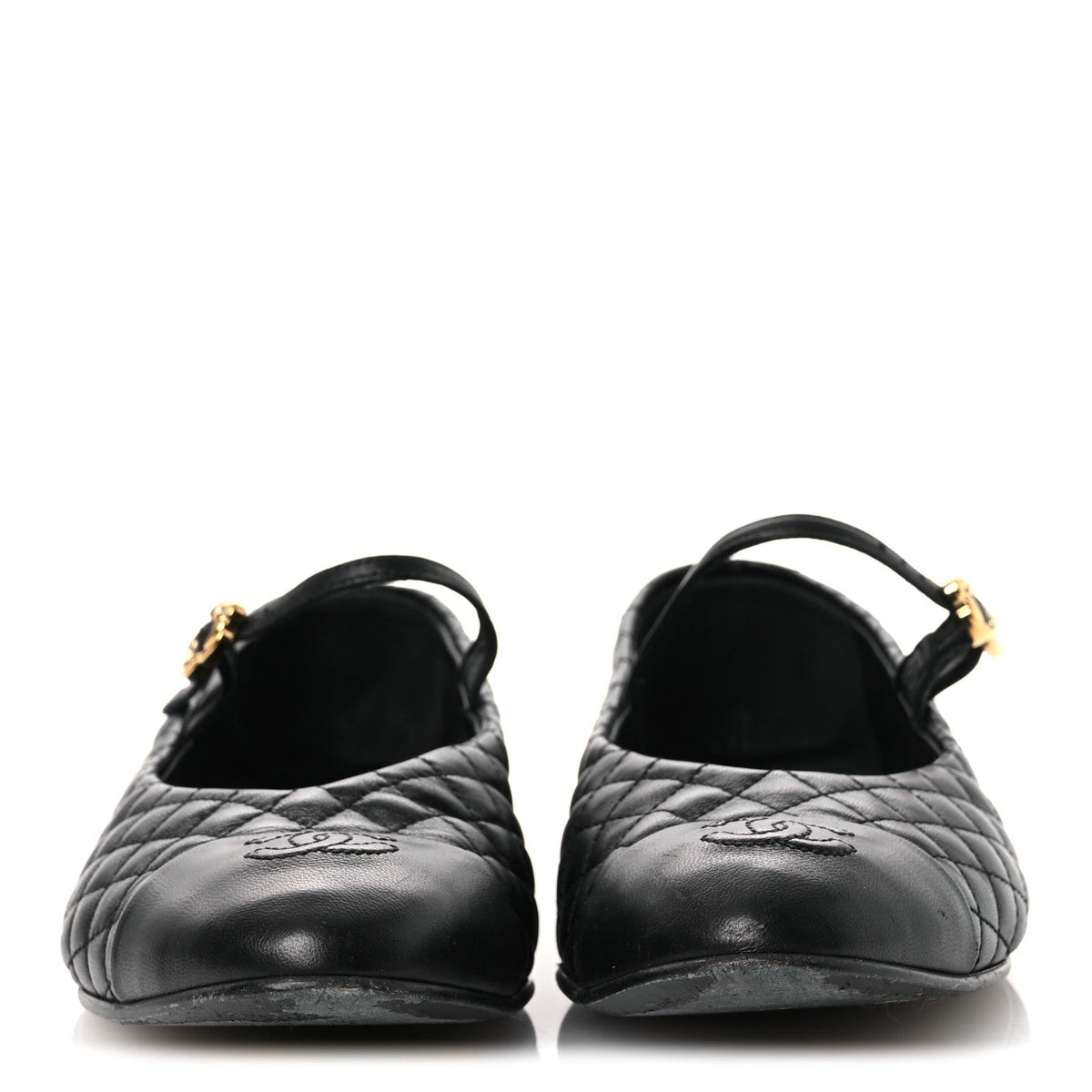 Lambskin Quilted Mary Jane Flats 38.5 Black