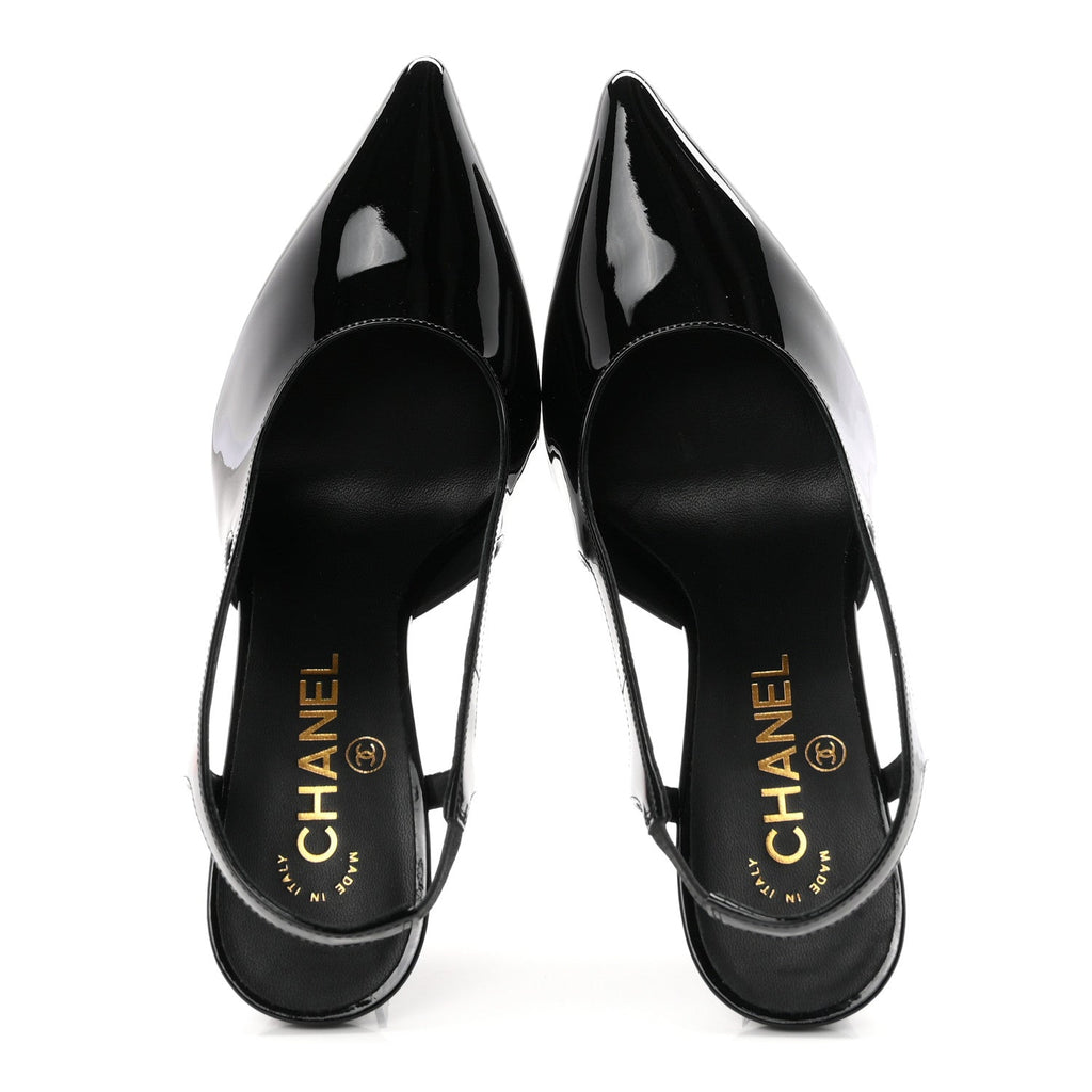Patent Calfskin Slingback CC Cutout Pumps 36 Black