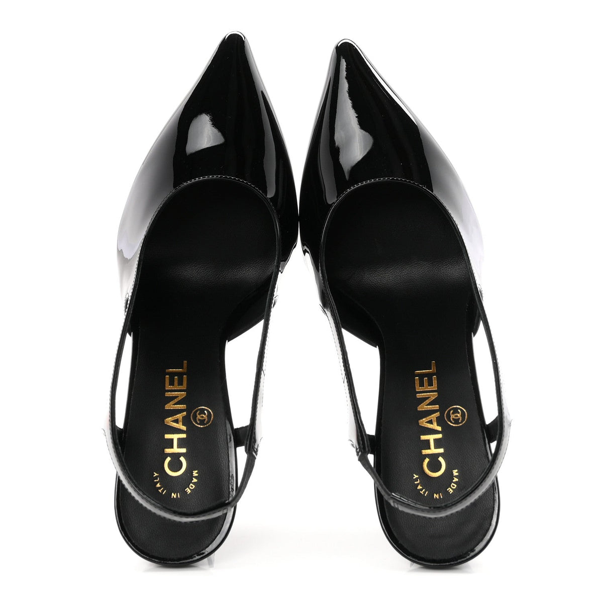 Patent Calfskin Slingback CC Cutout Pumps 36 Black