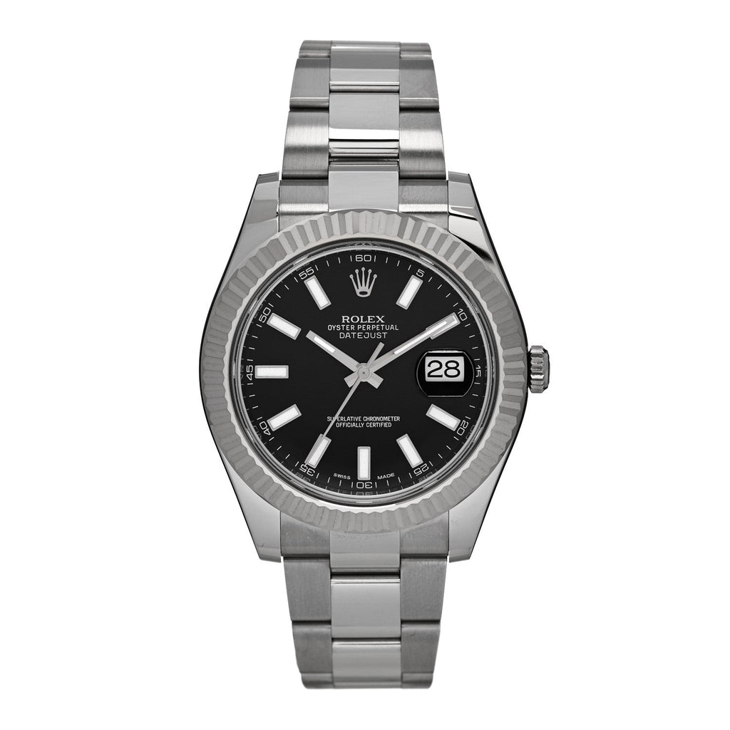 Stainless Steel 18K White Gold 41mm Oyster Perpetual Datejust Watch Black 116334