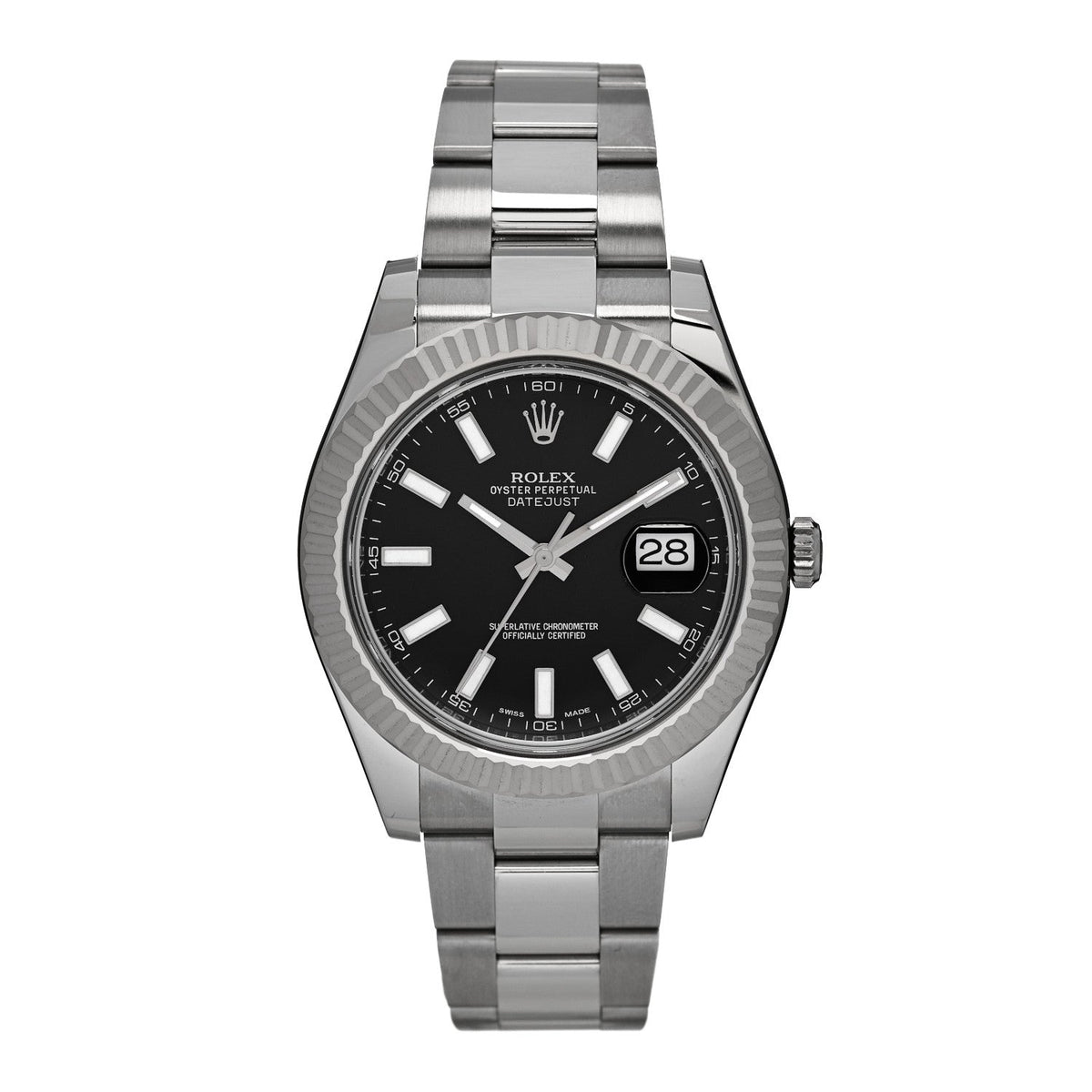Stainless Steel 18K White Gold 41mm Oyster Perpetual Datejust Watch Black 116334