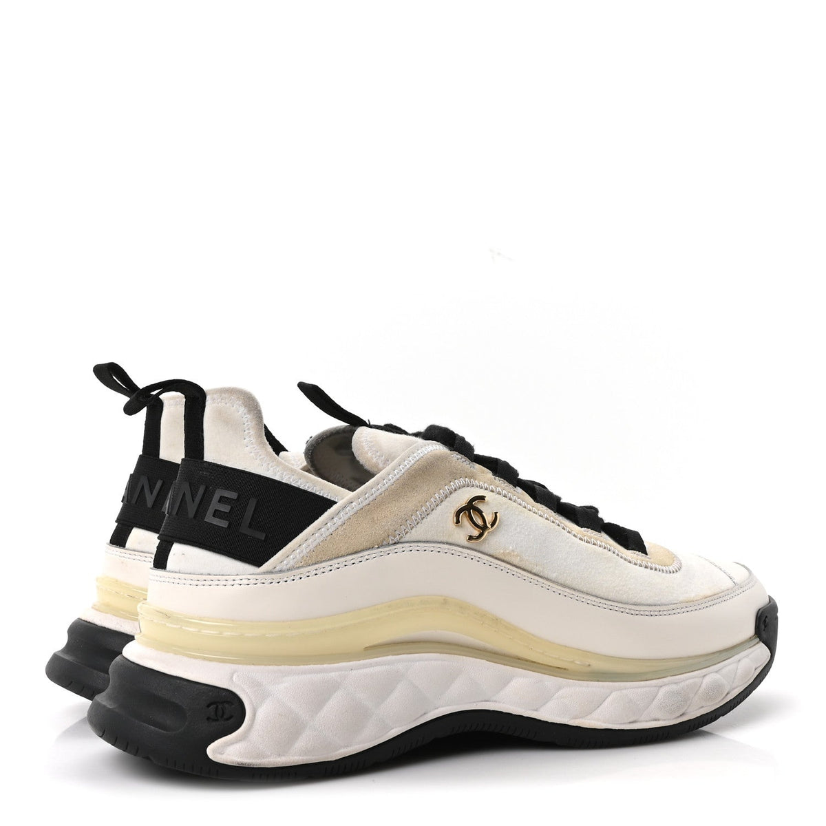 Velvet Calfskin Mixed Fibers CC Sneakers 39.5 Ivory Black