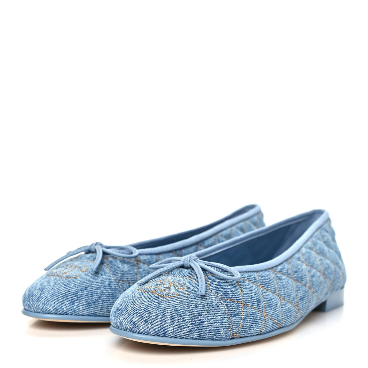 Denim Quilted Cap Toe CC Ballerina Flats 40.5 Light Blue