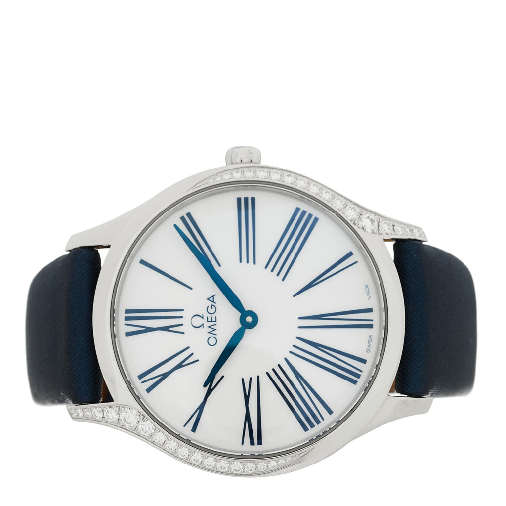 Stainless Steel Satin Diamond Bezel 36mm De Ville Tresor Quartz Watch White 428.17.36.60.04.001