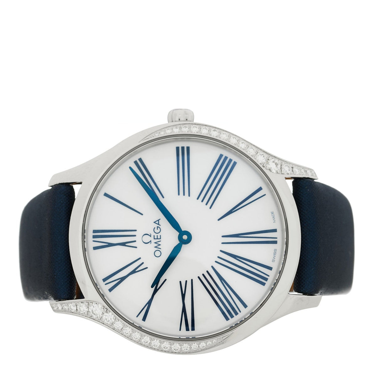 Stainless Steel Satin Diamond Bezel 36mm De Ville Tresor Quartz Watch White 428.17.36.60.04.001