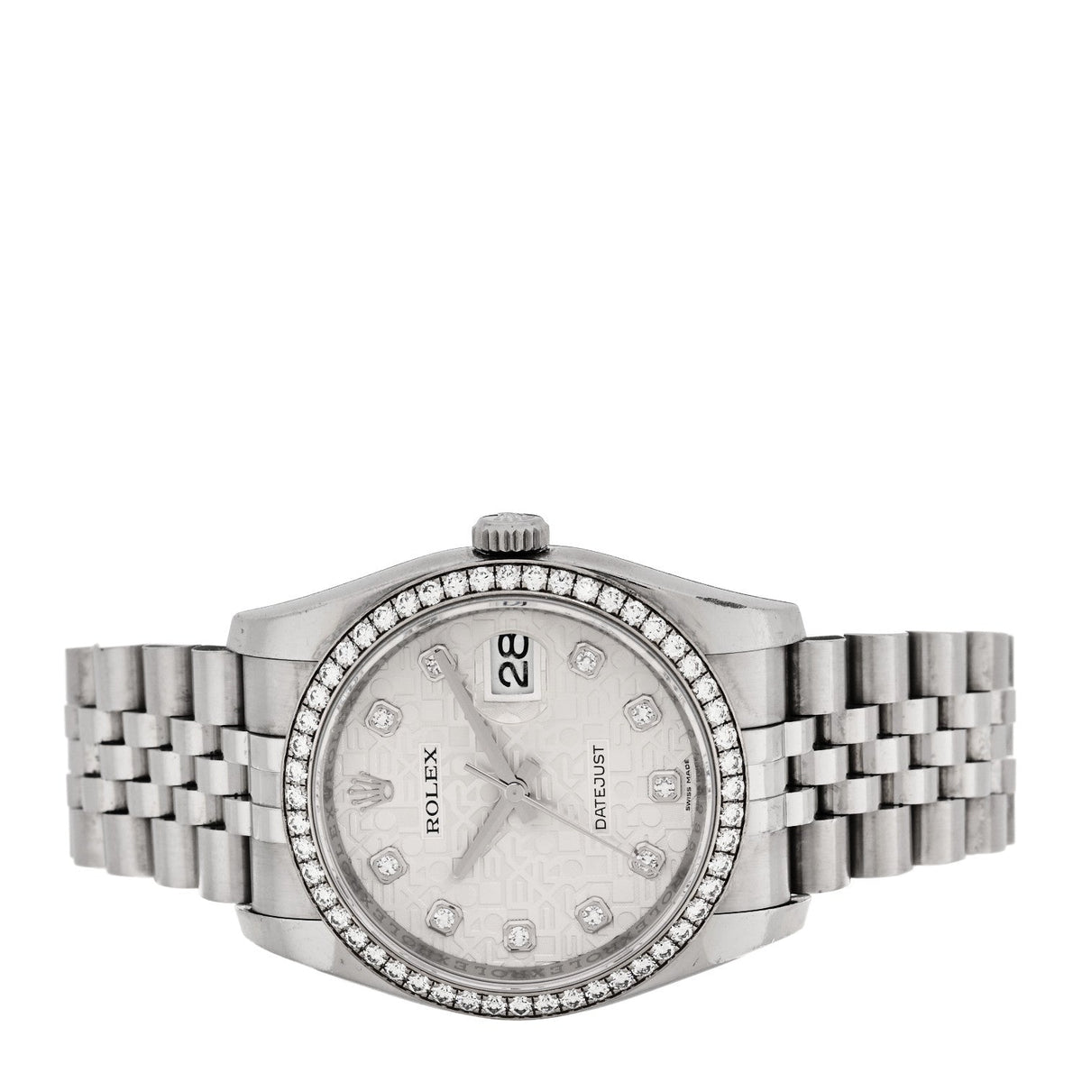 Stainless Steel Diamond 36mm Oyster Perpetual Datejust Watch Silver Jubilee 116244