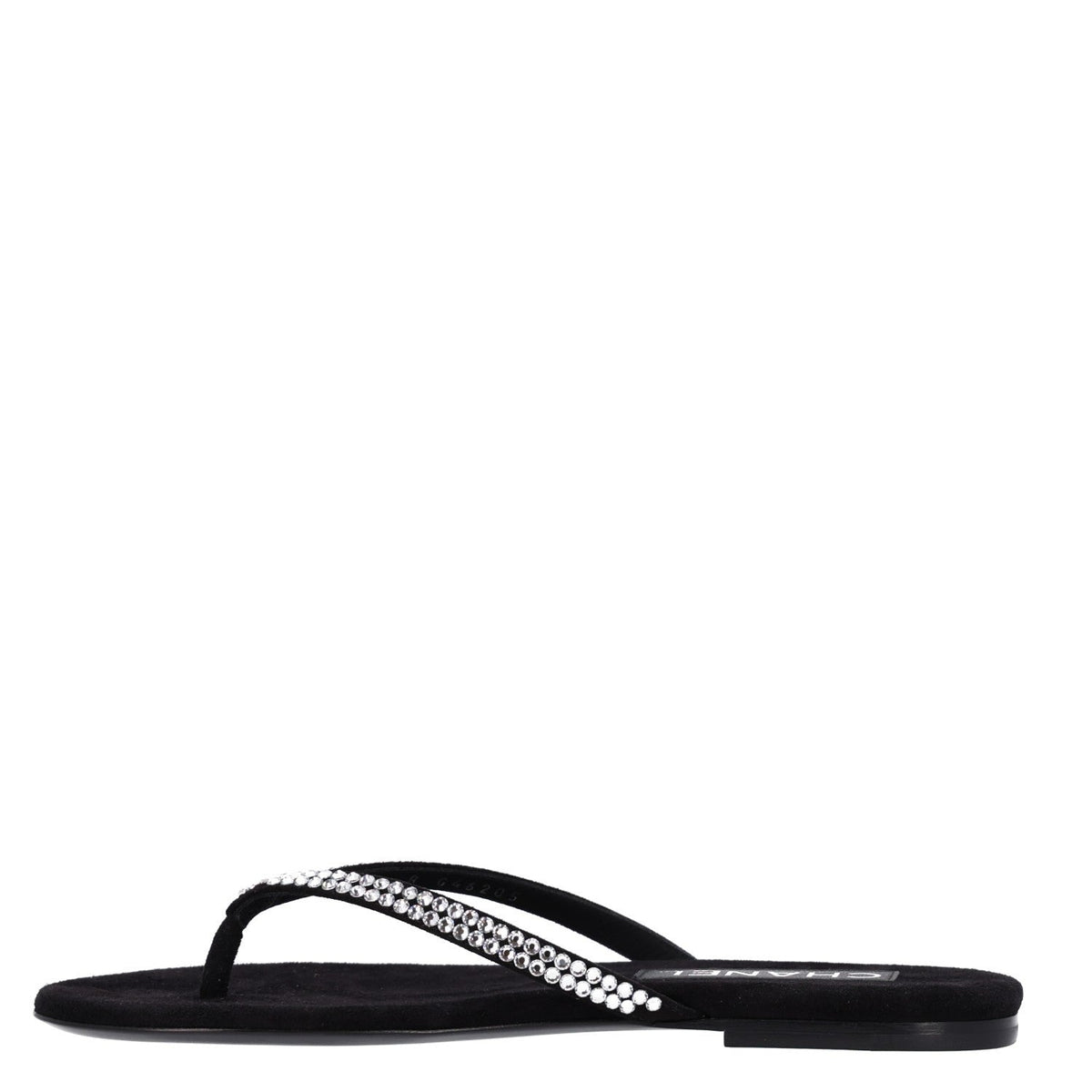 Suede Kidskin Strass CC Thong Sandals 36.5 Black