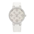 Stainless Steel Alligator Diamond Bezel Mother of Pearl 33mm Tambour Slim Quartz Watch