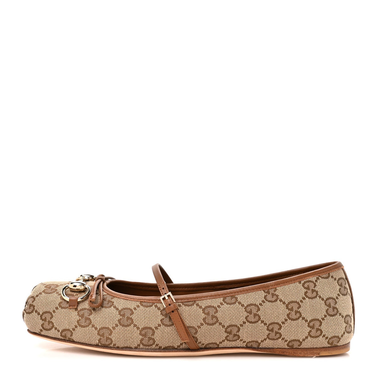 GG Monogram Horsebit Bow Ballet Flats 39.5 Beige Ebony Sundial