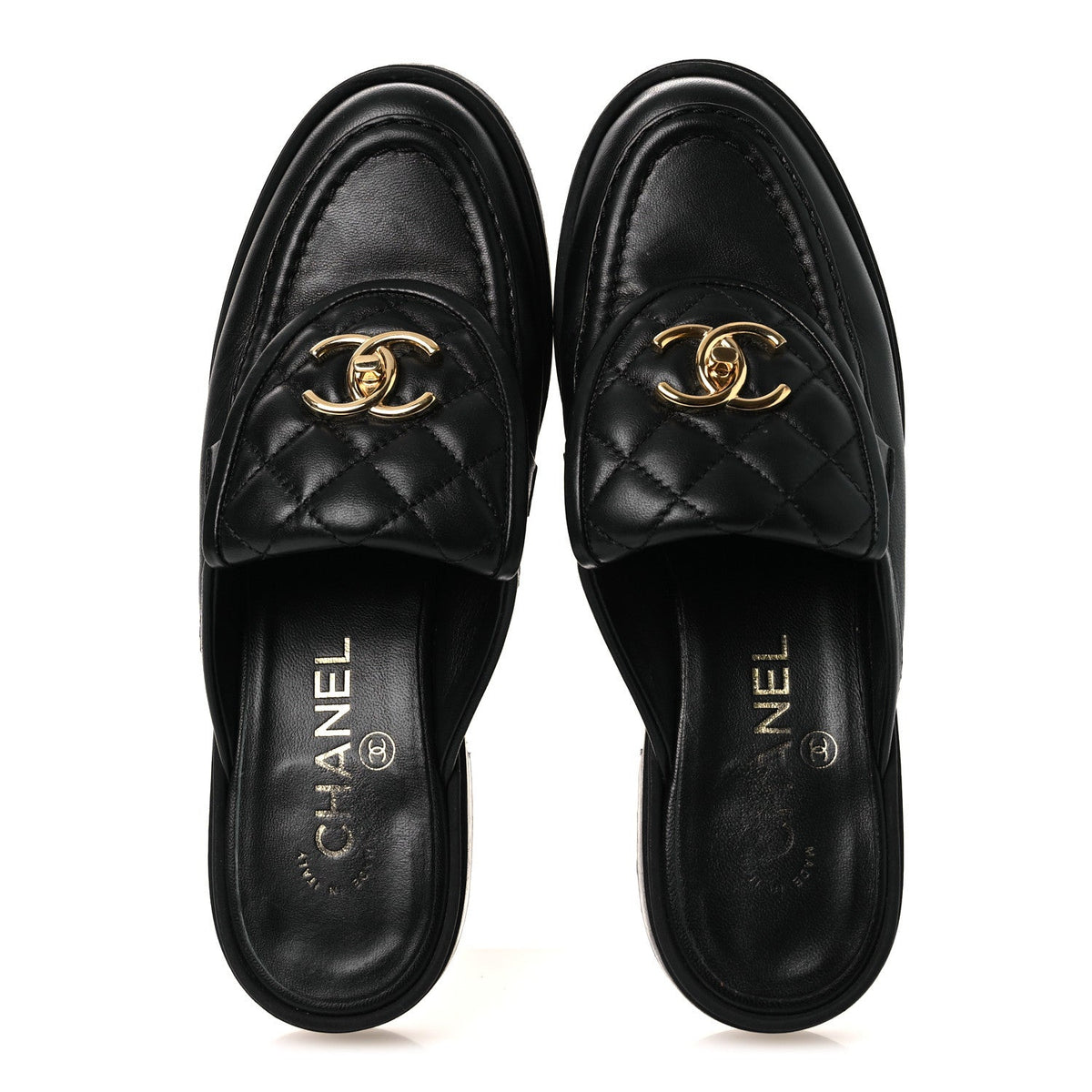 Lambskin Quilted CC Turnlock Mules 36.5 Black