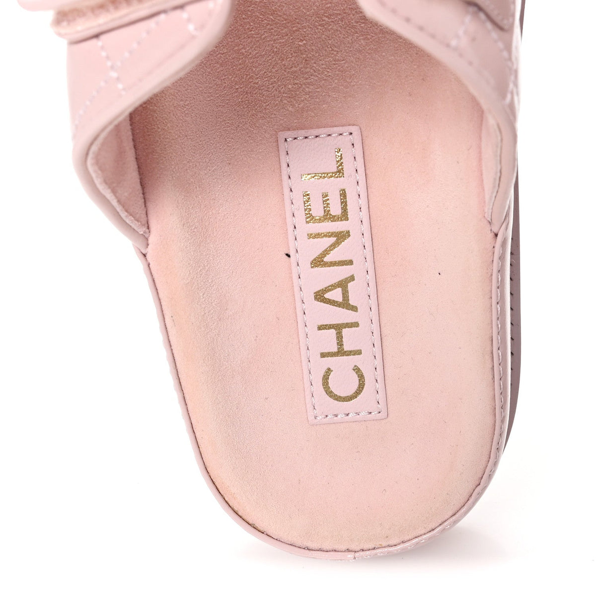 Shiny Calfskin Quilted Velcro Dad Crystal CC Slide Sandals 39 Light Pink