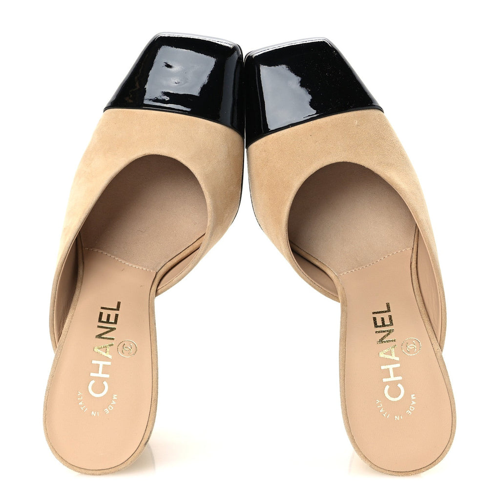 Suede Kidskin Patent Calfskin Mules 36.5 Beige Black