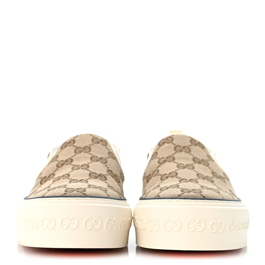 GG Monogram Womens 1977 Tennis Slip On 30mm Sneakers 35.5 Beige Ebony Mystic White