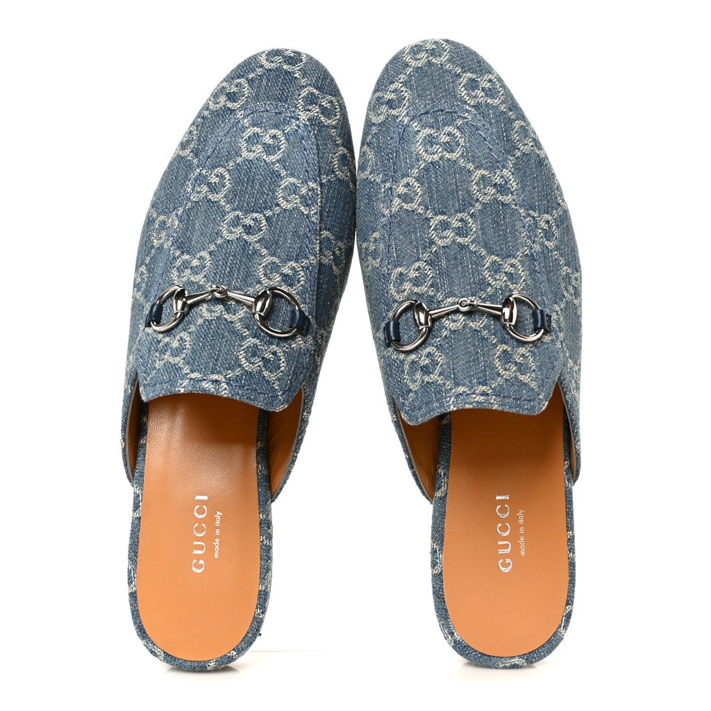 New Denim GG Malaga Kid Womens Princetown Slippers 36.5 Light Blue Royale
