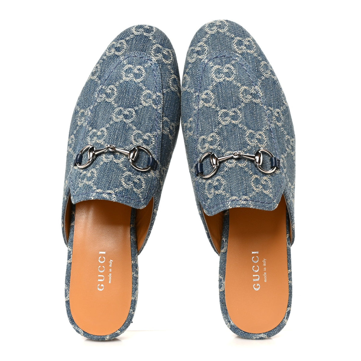 New Denim GG Malaga Kid Womens Princetown Slippers 36.5 Light Blue Royale