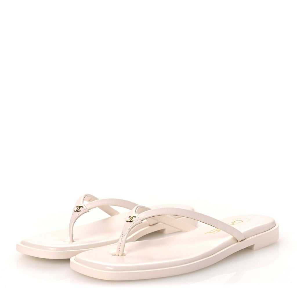 Goatskin CC Times Square Thong Sandals 35.5 White