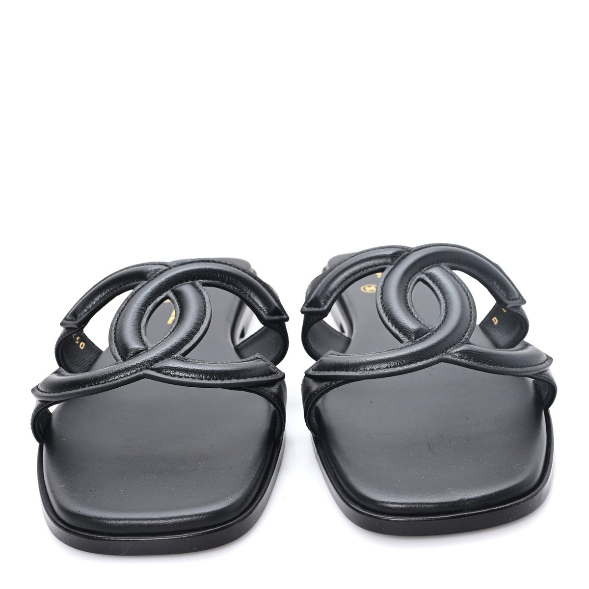 Lambskin CC Cut Out Mules Sandals 39 Black