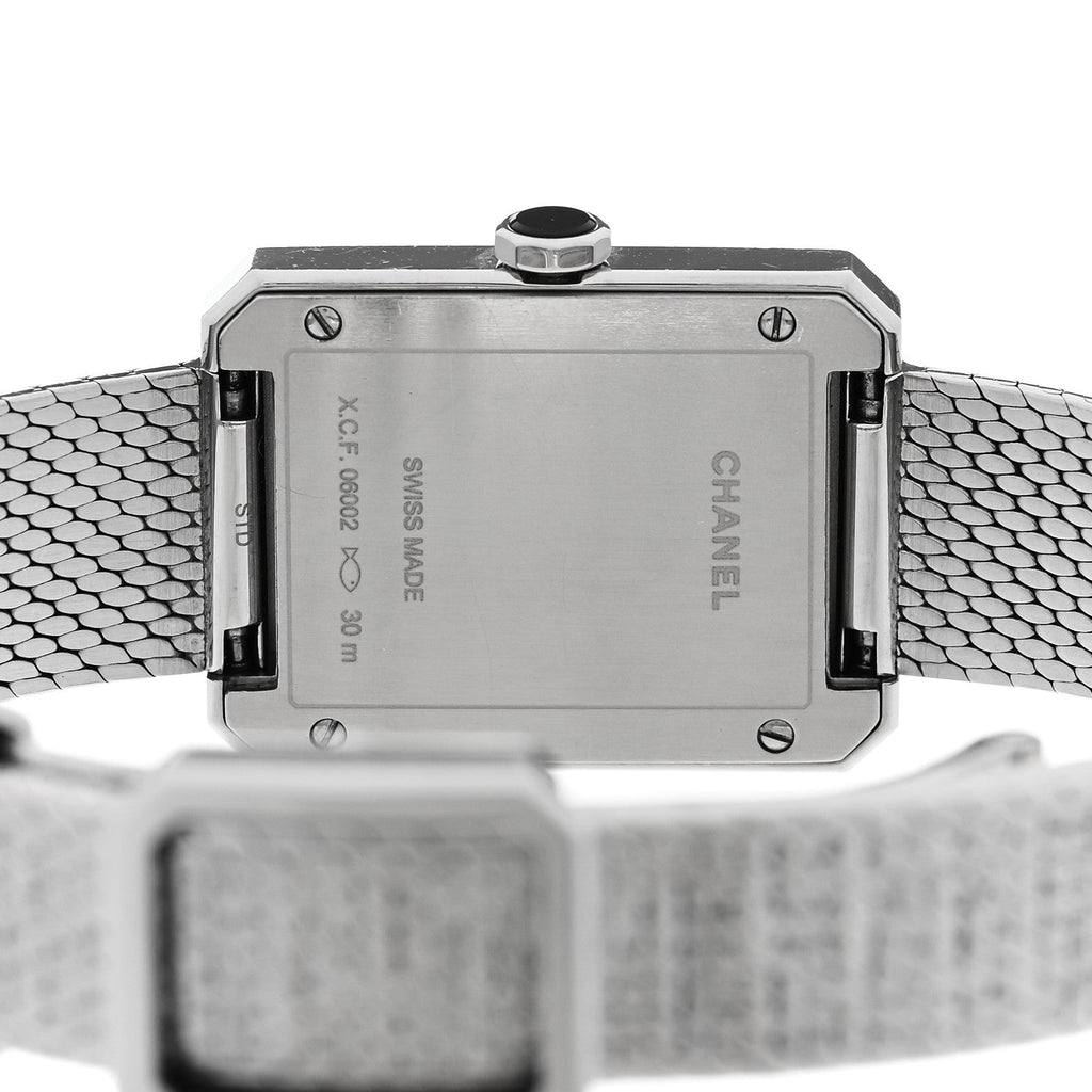 Stainless Steel Diamond Bezel 21mm Boy-Friend Tweed Quartz Watch Black