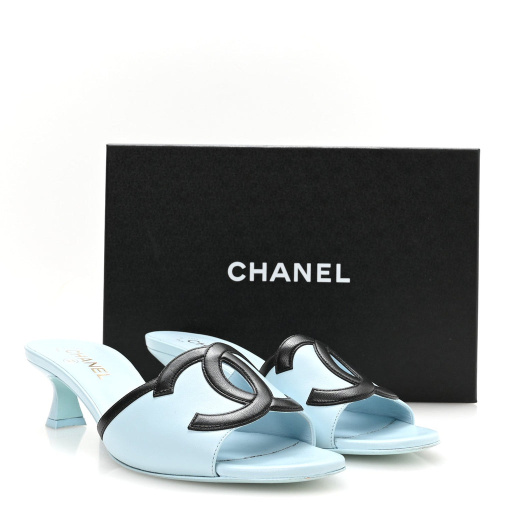 Lambskin CC Cutout Mules 41 Blue Black