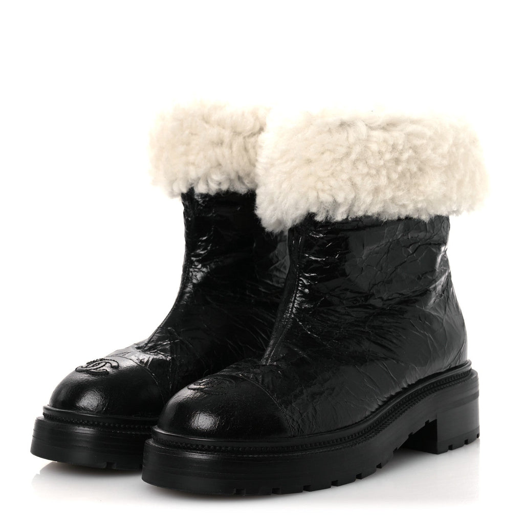 Lambskin Shearling Short Boots 36 Black
