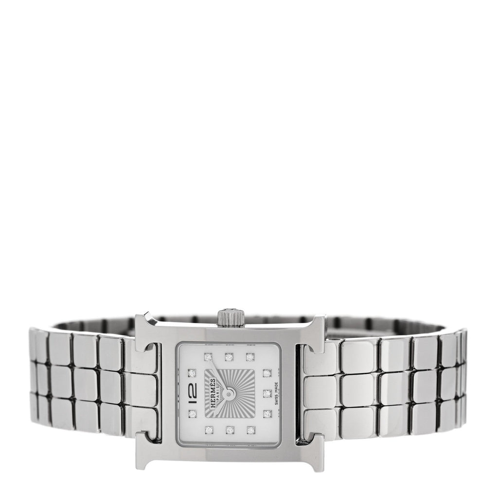 Stainless Steel Diamond Mother of Pearl 17.2mm Heure H Hour Quartz Watch