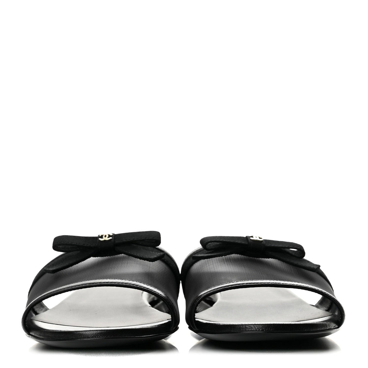 Mesh Lambskin CC Bow Mules 40 Black