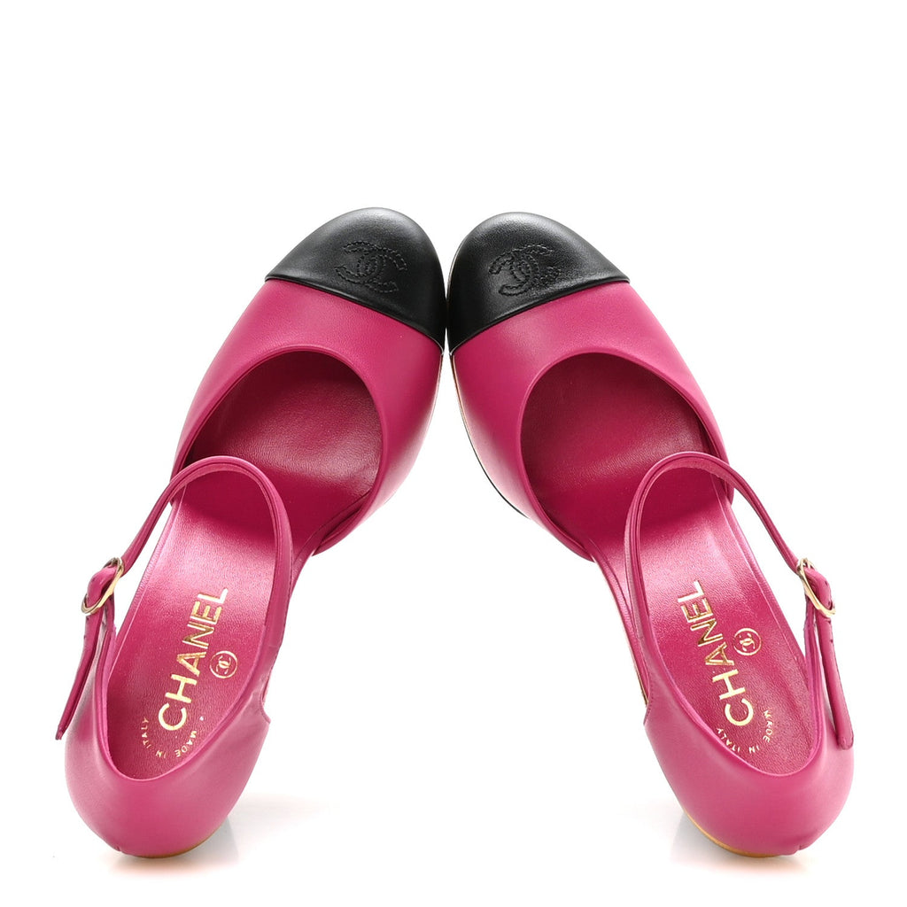 Lambskin Cap Toe Open Wedge Pumps 40 Fuchsia Black