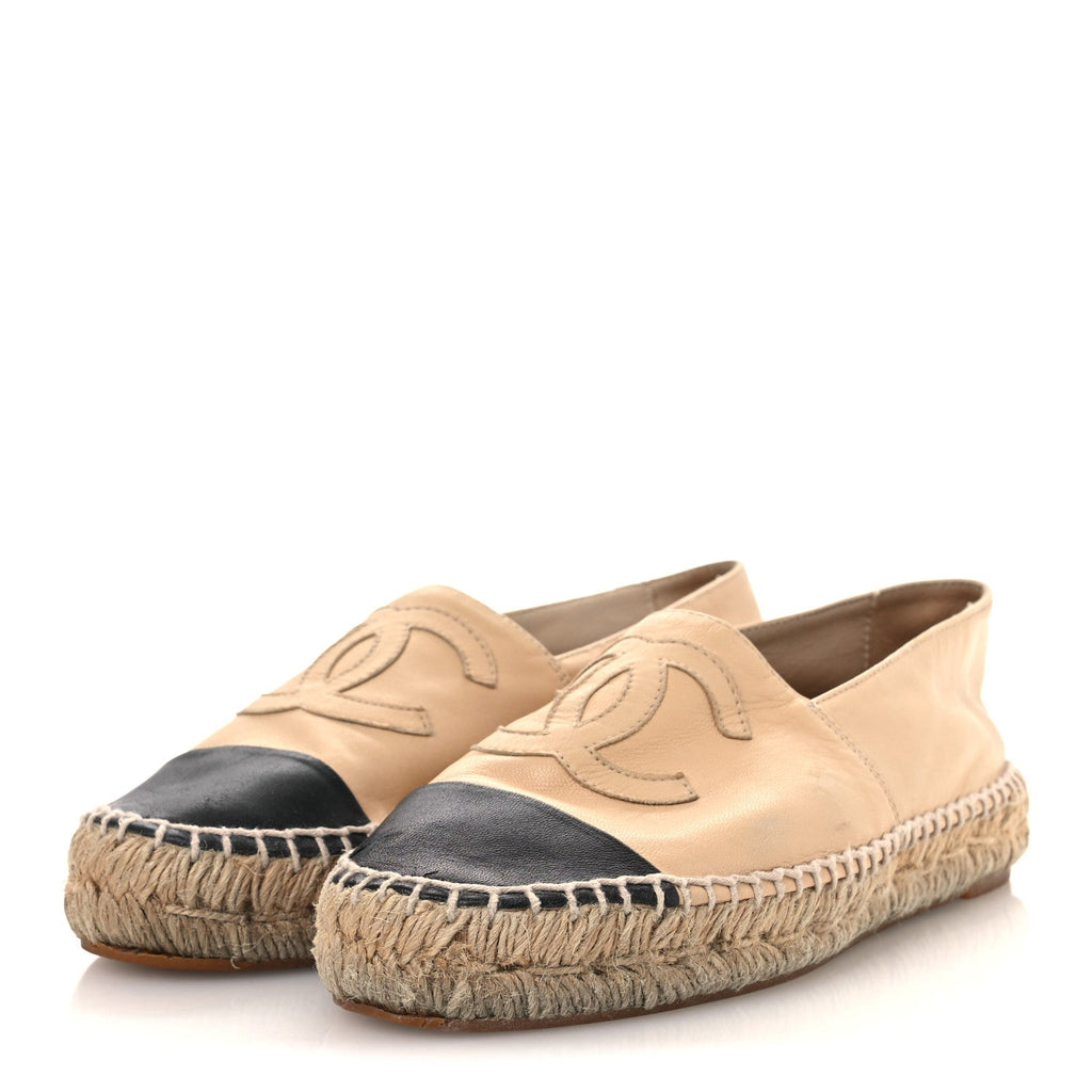 Lambskin CC Espadrilles 37 Beige Black