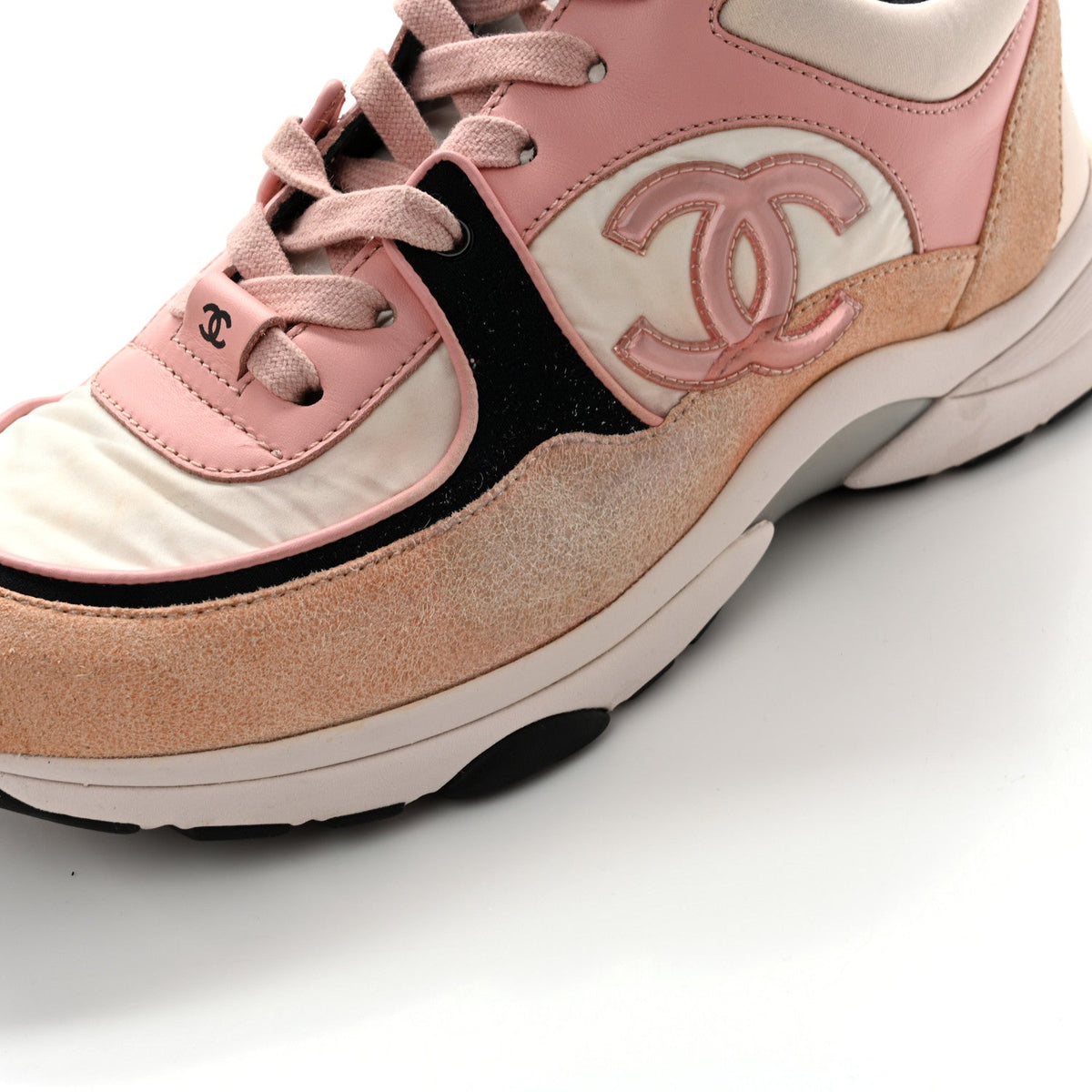 Nylon Lambskin Suede Calfskin CC Sneakers 40 Pink White Black