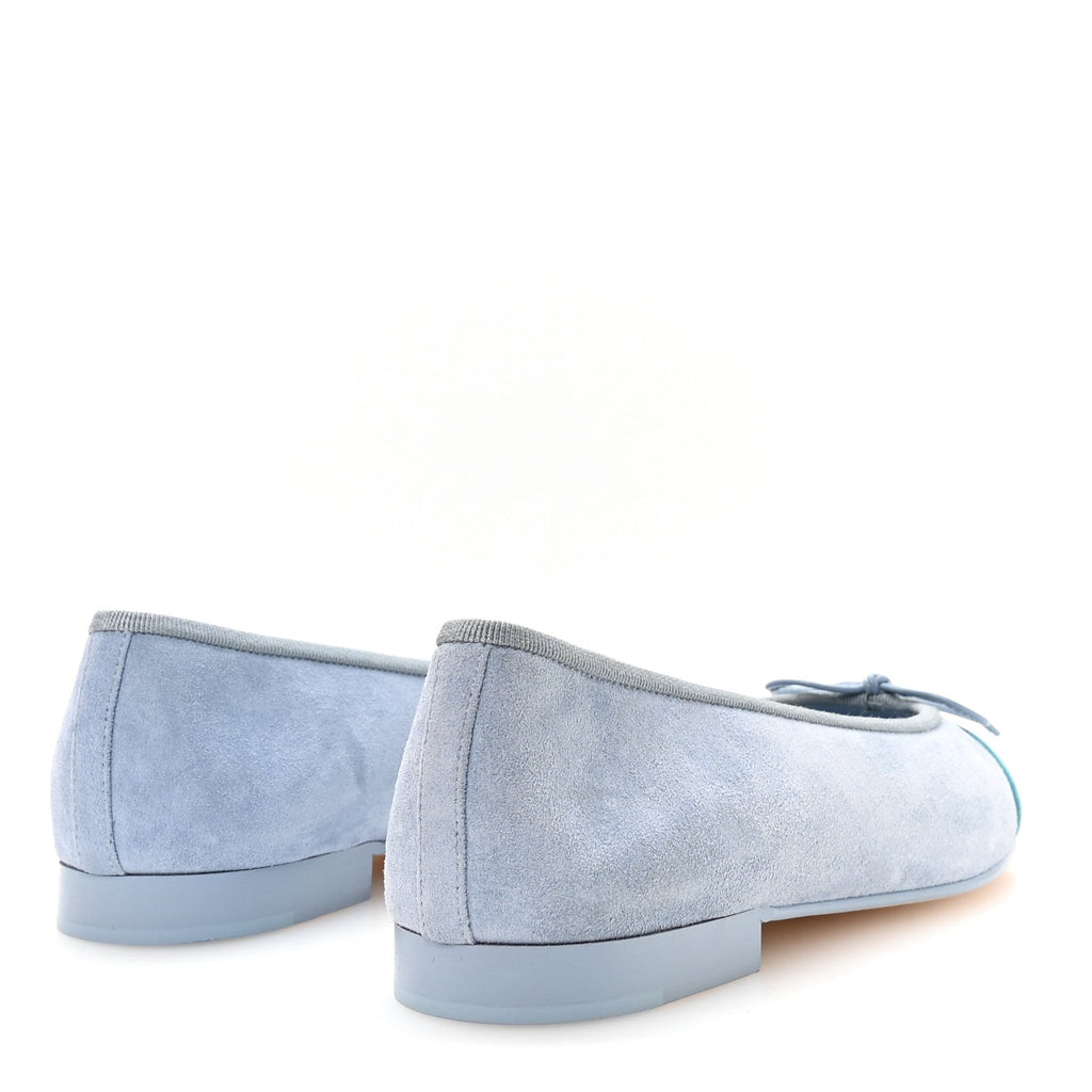 Suede Calfskin Cap Toe CC Ballerina Flats 37 Light Blue Turquoise